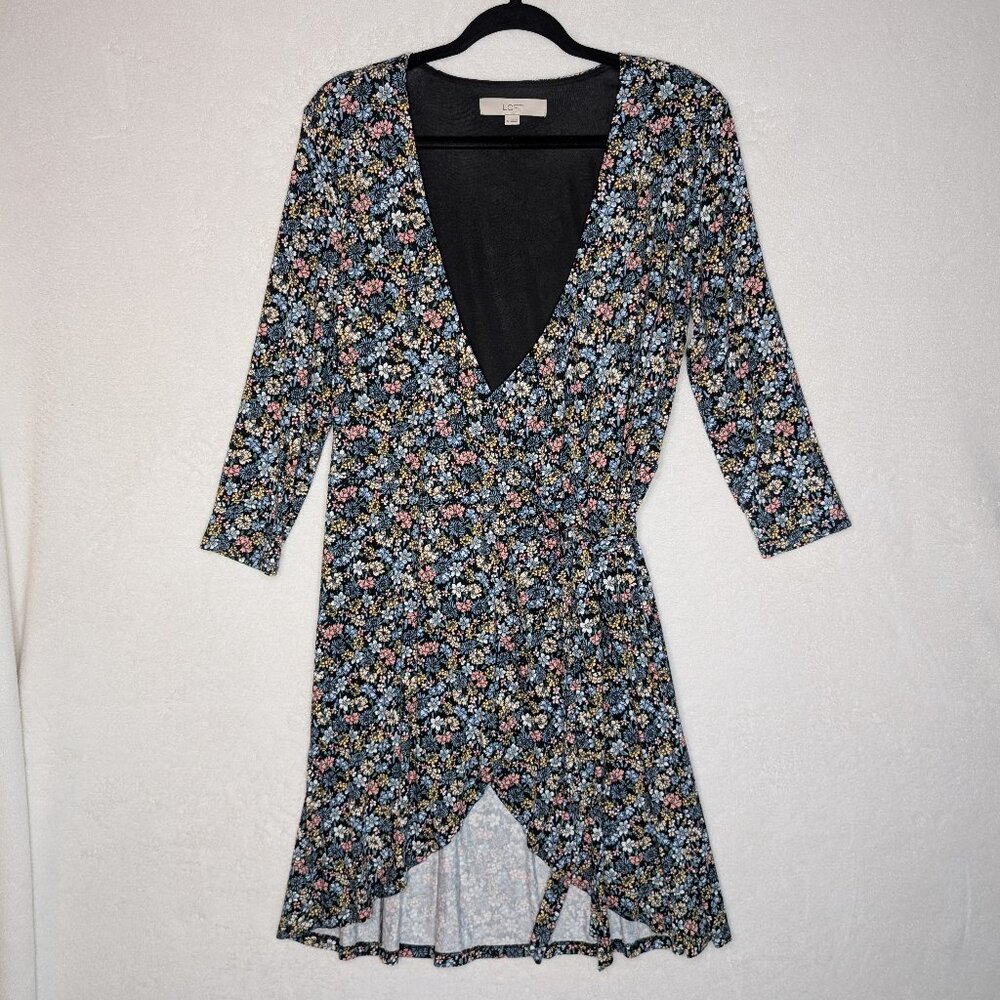 Loft Floral 3/4 Length Sleeve Wrap Dress Size S